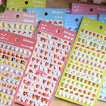 6 Sheets DIY Cute Cartoon Kawaii Cool Art Assortment Animals Zoo 3D Puffy Decorative Diary Album Calendar Adhesive Stickers Scrapbooking Craft For Kids School Boys Girls Journal