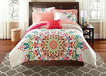 Teen Girls Queen Rainbow Unique Prism Pink Blue Green Colorful Patten Bedding Set (8 Piece Bed in a Bag) by Mainstays