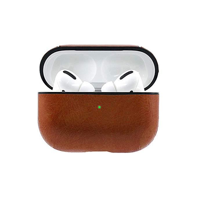 Airpods Pro Case Keychain,Leather Charging Protective Case Cover for AirPod Pro / 3 2019 Newest Generation Earphones Accessories (Front LED Visible) (Brown)