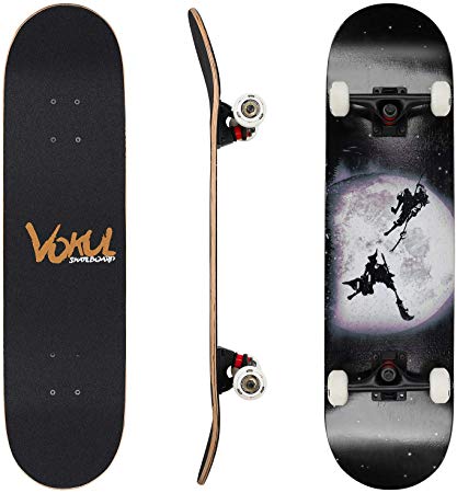 VOKUL Complete Skateboard for Kids Boys Girls Beginners - 31" X 8" inch Standard Skateboard with 7 Layer Maple Double Kick Concave Cruiser Skateboard with Beauty Pattern for Kids Youths Adults