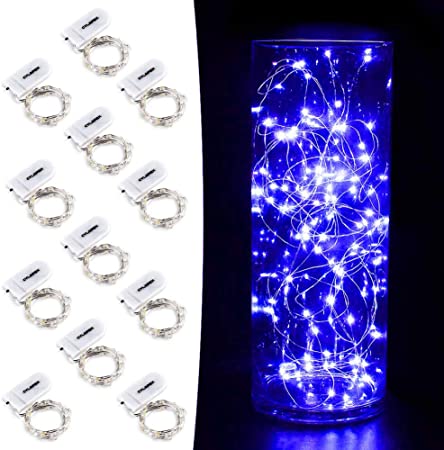 CYLAPEX 12 Pack Blue Fairy String Lights Battery Operated Fairy Lights Starry String Lights on 3.3ft/1m Silvery Copper Wire DIY Christmas Decoration Costume Wedding Party Halloween Easter