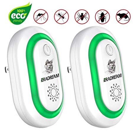 Eradream Pest Repeller Plug in, Electronic Pest Repellent Ultrasonic for Pest Reject, Newest Mice Control Indoor Use Non-Toxic for Bug Spider Rodent Ant Mosquito Roach No Kill(2 Pack)