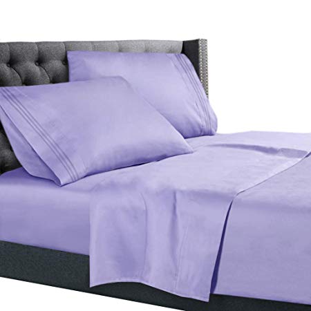 Nestl Bedding 4 Piece Sheet Set - 1800 Deep Pocket Bed Sheet Set - Hotel Luxury Double Brushed Microfiber Sheets - Deep Pocket Fitted Sheet, Flat Sheet, Pillow Cases, Flex-Top King - Lavender