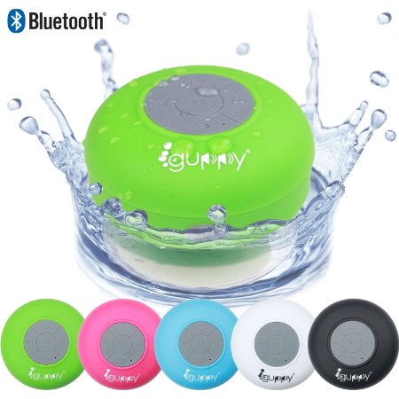 Guppy Water Resistant Bluetooth Shower Speaker - Wireless Portable Audio New 2015 Model - Kid-friendly Built-in Control Buttons Speakerphone Powerful Suction Cup wSafety Lanyard - Best for Bath Pool Car Beach IndoorOutdoor Use Green