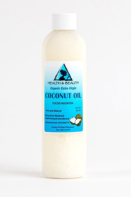 Coconut Oil Extra Virgin Organic Pure Cold Pressed Unrefined Raw 8 oz