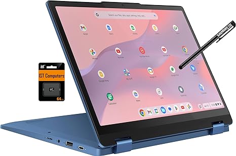 Lenovo Flex 3 Chromebook 2-in-1 12.2" FHD  Touchscreen Laptop (Intel N100, 4GB DDR5 RAM, 128GB (64GB eMMC   64GB SD Card)) Student & Education, Webcam, NFC, HDMI, USB-C, IST Pen, Chrome OS, Blue