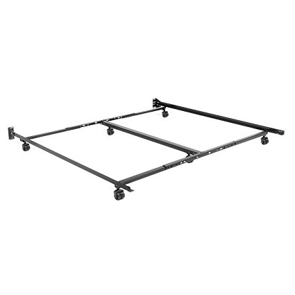 Adjustable TK46R-LP Low Profile Bed Frame with Keyhole Cross Arms and (6) 2” Locking Rug Roller Legs, Twin - Cal King