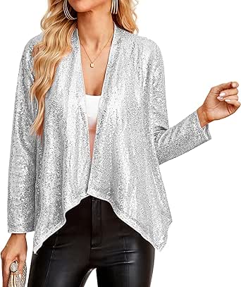 GRACE KARIN Sequin Blazer for Women Sparkly Sequin Jacket Long Sleeve Open Front Sequin Cardigan