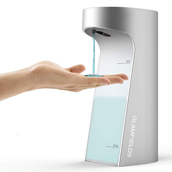 GLAMFIELDS 13.5oz/400ml Automatic soap Dispenser touchless Hands-Free 4 AAA Batteries w/Adjustable Soap Volume Control for Kitchen Bathroom (Silver)