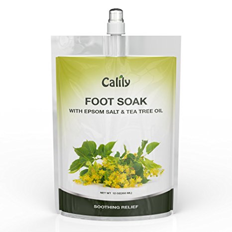 Calily™ Tea Tree Oil Foot Soak with Epsom Salt and Essential Oils – 16 Oz. - Foot Bath Eliminates Odors, Fights Fungus, Softens and Refreshes Feet - Rejuvenate and Detox Tired and Achy Feet