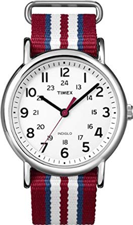 Timex Unisex T2N746 Weekender Slip Thru Red, White & Blue Stripe Nylon Strap Watch