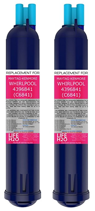 2 Pack Refrigerator Water Filter 4396841 4396710 Filter3 Replacement by LifeH2O | Advanced Filtration Technology | Easy Installation | Compatible with Maytag Whirlpool Kenmore and PUR Fridge Models
