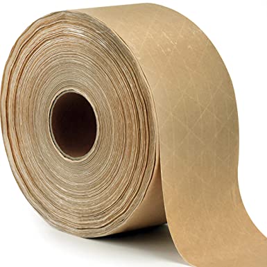 Water Activated Tape for Secure Packing | Moving | Shipping | Reinforced Gummed Kraft Paper Packing Tape | Brown | 2.75 Inches x 375 Feet | Sealing Tape with Fiberglass Backing