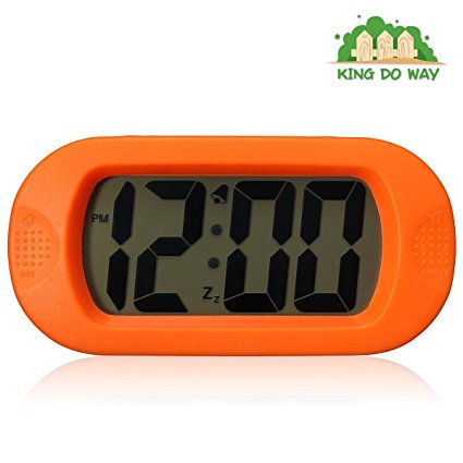 KING DO WAY Silicone Protective Cover Desk Bed LCD Large Screen Display Digital Alarm Clock with Snooze and Night Light Orange