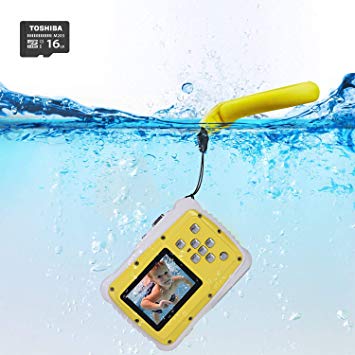 Waterproof Camera for Kids,Lelekey 12MP HD Digital Camera,2 inch LCD 9.9 FT Underwater Camera,Mini Kids Camera Including Float Strap and 16Gb Memory Card Yellow
