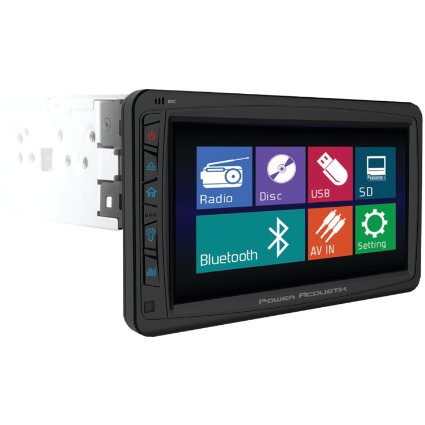 POWER ACOUSTIK PD-712 Single DIN Multimeadia Source with Detachable Motorized 7-Inch Oversize LCD Touchscreen