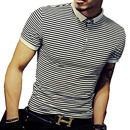LOGEEYAR Mens Summer Slim Fit Contrast Color Stitching Stripe Short Sleeve Polo Casual T-Shirts