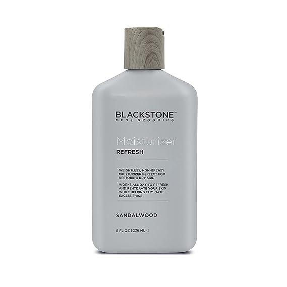 Blackstone Men's Grooming Refresh Facial Moisturizer with Vitamin E, Peppermint & Hyaluronic Acid - Lightweight & Non-Greasy | Restores Dry Skin | Paraben & Cruelty Free | USA Made, Sandalwood (8 oz)