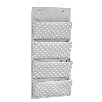 InterDesign ID jr Fabric Over Door Hanging Storage Organizer for Children's Clothing, Blankets, Toys, Bedding, Toiletries, Accessories – 4 Pocket, Gray/White