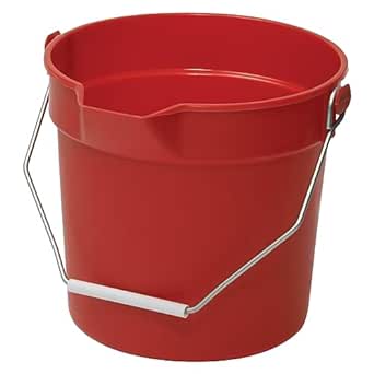 Winco Heavy-Duty Plastic Bucket/Utility Pail with Pour Spout, 10 Quart, Red