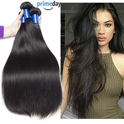 VIPbeauty 7A Grade Brazilian Straight Hair 3 Bundles 100% Unprocessed Human Hair Natural Black 95-105g/pc(16 18 20)