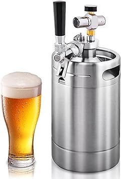 NutriChef Pressurized Growler Tap System, 64oz Double-Walled Stainless Steel Mini Keg Dispenser Portable Kegerator Kit, Co2 Pressure Regulator Keeps Carbonation for Craft Beer, Draft and Homebrew