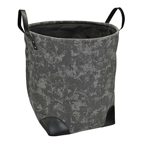 DALIX Laundry Hamper Storage Basket in Black Pigment Washed Canvas (Foldable)