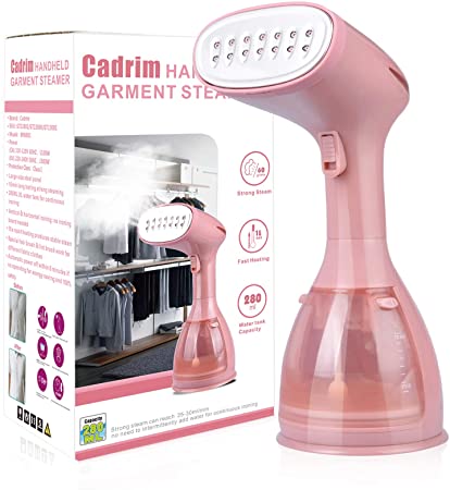 【Upgraded】 Cadrim Clothes Steamer - Portable Handheld Garment Steamer 1100W 280ml Travel Steamer Fabric Steam Iron 20s Fast Heat-up Auto-Off Ideal for Home Office Travel (Pink)