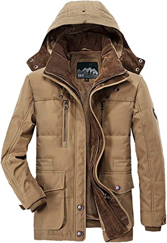 PRIJOUHE Men's Winter Coats Down Jackets Outerwear Long Cotton Coat Men Thick Warm Fur Jacket Coat Overcoat