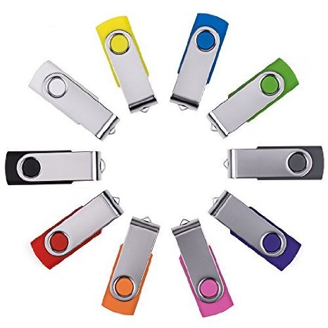 Enfain USB Flash Drive 1GB - Multi Color Assorted 10 Pack (1GB, Mix)