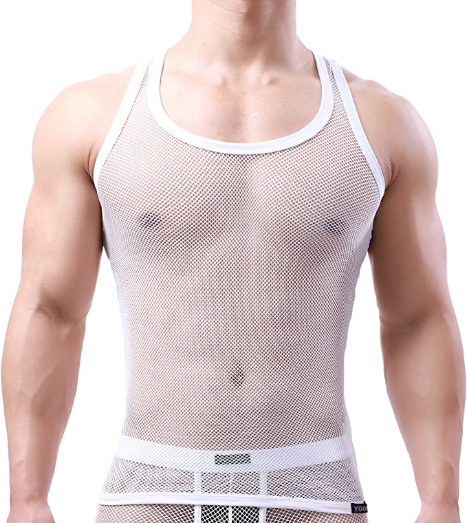 YOOBNG Sexy Men's T-Shirt Mesh Fishnet Sleeveless Undershirt Hollow Out Tank Top