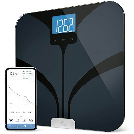 Weight Gurus Bluetooth Smart Connected Body Fat Scale with Large Backlit LCD, by Greater Goods (Black)