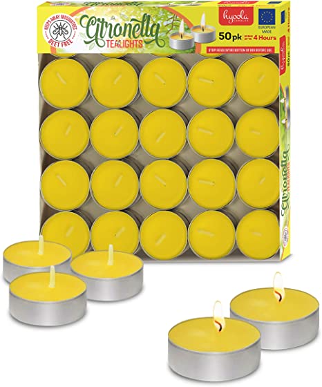 Tealight Citronella Candles - Anti Mosquito Candle - 4 Hour Burn - 50 Pack - DEET Free