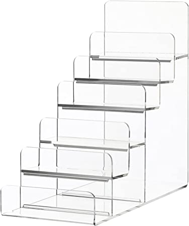 DOITOOL Clear Acrylic Riser Display Shelf 6 Tier, Acrylic Riser Display Stands for Pops Figure, Makeup Organizer, Sunglasses, Wallet, Collection Display for Table, Cabinet, Countertops