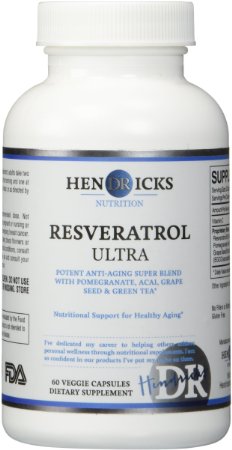 RESVERATROL ULTRA SUPPLEMENTS - 60 Vegetarian Capsules - Maximum Strength Super Blend with Green Tea, Grape Seed, Pomegranate, Acai, and Antioxidant Vitamin C - Vital Nutrients to Support Healthy Aging - Full 30 Day Supply i Manufactured in an FDA Approved GMP Certified Laboratory, Made in the USA and Formulated by Dr. Hendricks (Packaging may vary)