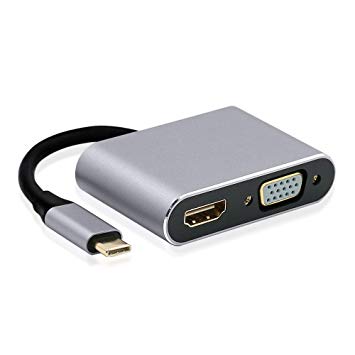 USB C to HDMI VGA Adapter, USB 3.1 USB C Thunderbolt 3 Adapter to 4K UHD HDMI VGA Converter, Compatible with MacBook/Pro/Air, Android Phone, Laptops, Tablet and More USB C Devices