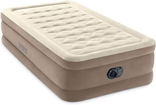 Intex 64425ED Ultra Plush Fiber Tech Soft Airbed Mattress with Built in Electric Pump and Portable Storage Carrying Case, Twin