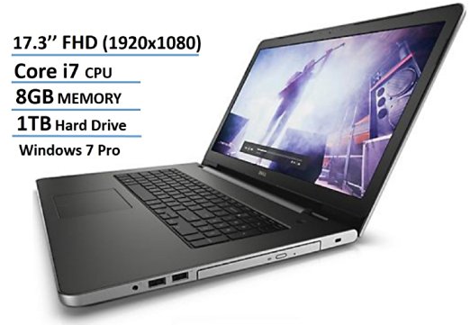 2016 Newest Dell Inspiron 17.3" Laptop, Full HD (1920x1080) Display, 6th Gen Intel Core i7-6500U up to 3.1GHz, 8GB RAM, AMD Radeon R5 Graphics, 1TB HDD, DVD, Bluetooth 4.0, Windows 7 Pro