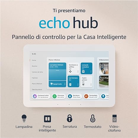 Ti presentiamo Echo Hub | Pannello di controllo per la Casa Intelligente con Alexa, schermo da 8’’ | Compatibile con oltre 10.000 dispositivi