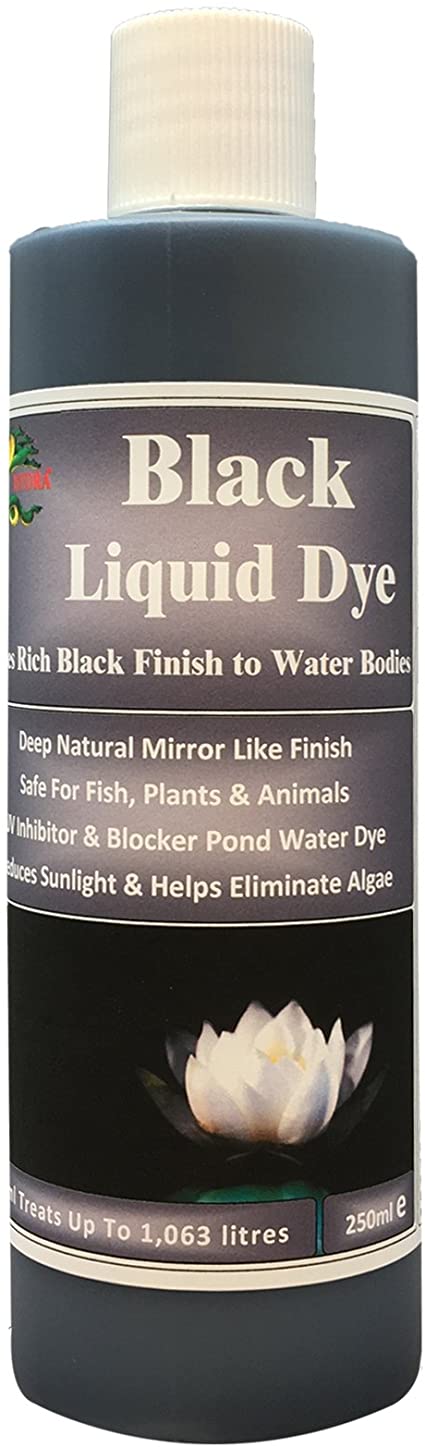 HYDRA BLACK LIQUID DYE 250ml treats UpTo 1063 litres Concentrated Liquid Pond Dye Free of Pesticides, Algaecides Safe for pets fish plants