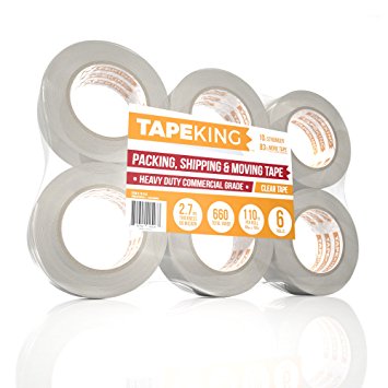 Tape King Clear Packing Tape - 110 Yards Per Roll (Pack of 6 Rolls) - Stronger & Thicker 2.7mil, Heavy Duty Adhesive Industrial Depot Tape for Moving Packaging Shipping, Office & Storage