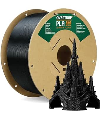 OVERTURE PLA Filament 1.75mm PLA 3D Printer Filament, 3kg Cardboard Spool (6.6lbs), Dimensional Accuracy  /- 0.02mm, Fit Most FDM Printer(Black 3KG-1 Pack)