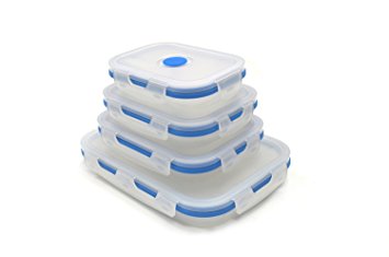 SAMMART Set of 4 Collapsible Silicone Food Container - Portable Food Storage box - Foldable Lunch Box - Stackable Outdoor Picnic Box - Space Saving Lunch Case - Rectangular
