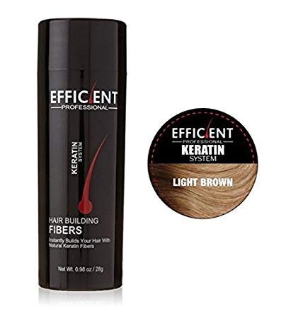 EFFICIENT Keratin Hair Building Fibers, Hair Loss Concealer Net Wt. 28gm / 0.98 oz (Light Brown)