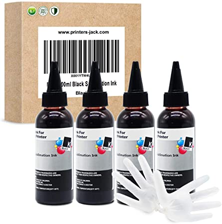 Printers Jack 4x100ml Black Sublimation Ink for Inkjet Printers C68 C88 C88  WF7610 WF7010 WF7710 WF7110 WF3640 WF3610 WF3540 Heat Press Transfer on Mugs, Plates, Polyester Shirts, Phone Cases etc