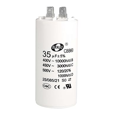 uxcell CBB60 Run Capacitor 35uF 450V AC Double Insert 50/60Hz Cylinder 92x44mm White for Air Compressor Water Pump Motor