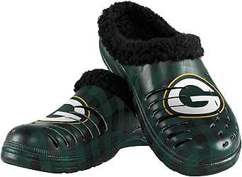 FOCO Men's NFL Team Logo Sherpa Lined Buffalo Check Shoes Slipper Clogs