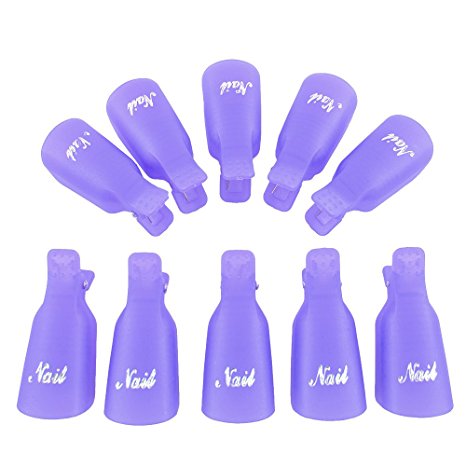 Benbilry 10 Pcs Reusable Soak Off Gel Nail Remover Wrap Clips (Purple)