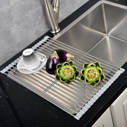 Best Large Commercial Kitchen Folding Small Mat Over The Sink Compact Stainless Steel Dish Rack, Dish Drying Rack Grey