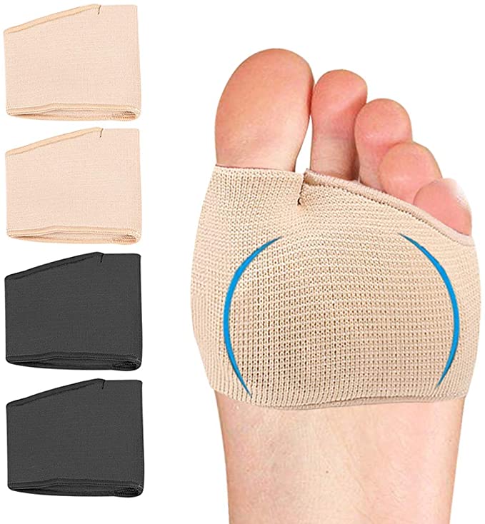Metatarsal Sleeve Pads,Half Toe Bunion Sleeve Foot Care Forefoot Pad with Fabric Soft Gel,Ball of Foot Cushions for Diabetic Feet Metatarsalgia Mortons Neuroma Calluses Blisters-Men Women(2 Pairs)